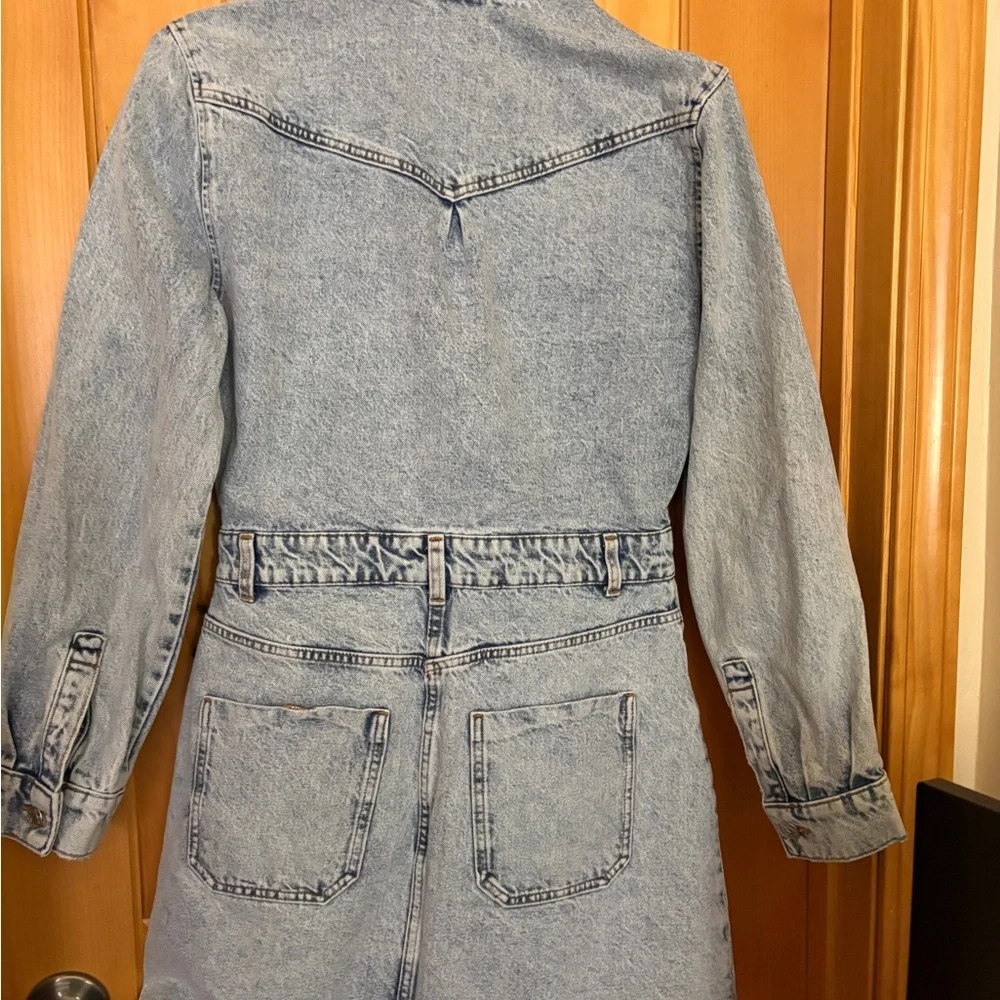 Zara Jeans Denim Long Sleeve Bruiser Stretch Frayed Mini Shirt Dress Sz M - Picture 11 of 11